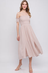 Flowy Off The Shoulder Slit Midi Dress SALE